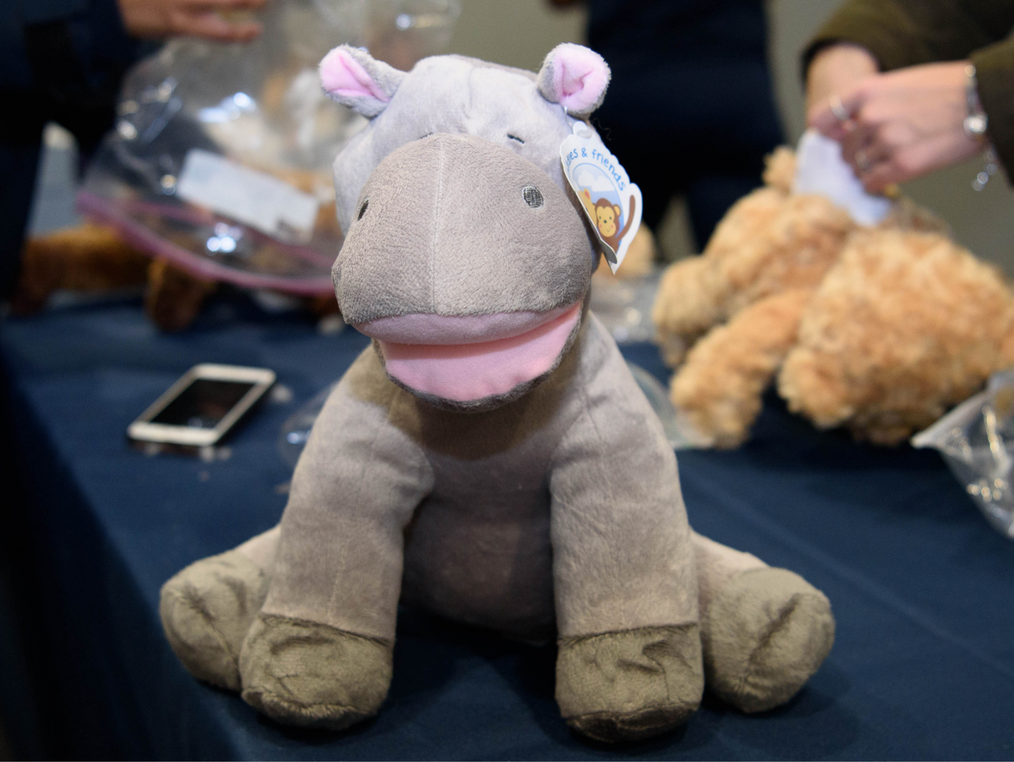 Plush hippo resting on a table