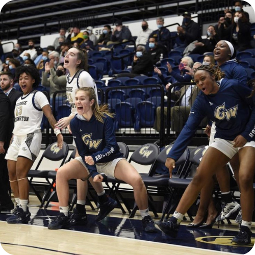 Women's Basketball Players excited at a game