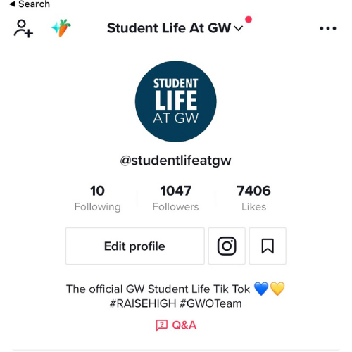 Screen grab of the Student Life Instagram Profile
