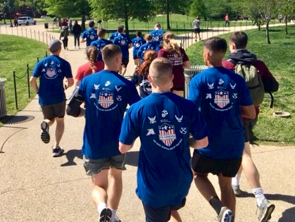 Military students running in the M4 Race on the National Mall